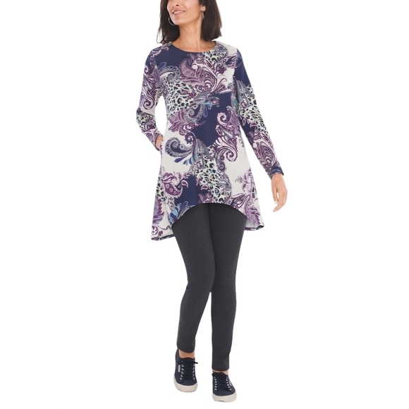 Chicos Womens Paisley Button-Back Tunic Size Large 2 Pockets High-Low Hem. - Picture 4 of 12